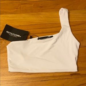 White Slinky One Shoulder Crop Top